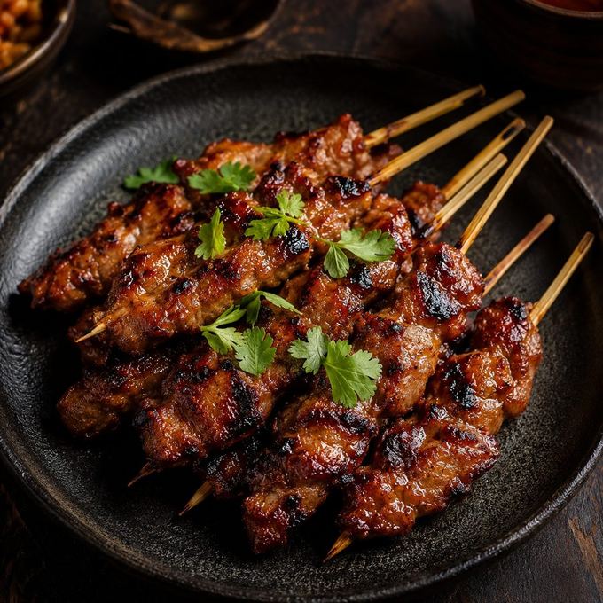 Char-grilled pork skewers