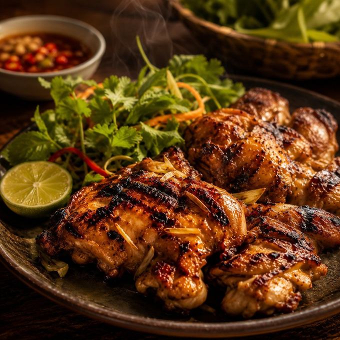 Char-grilled chicken thighs with lime and herbs